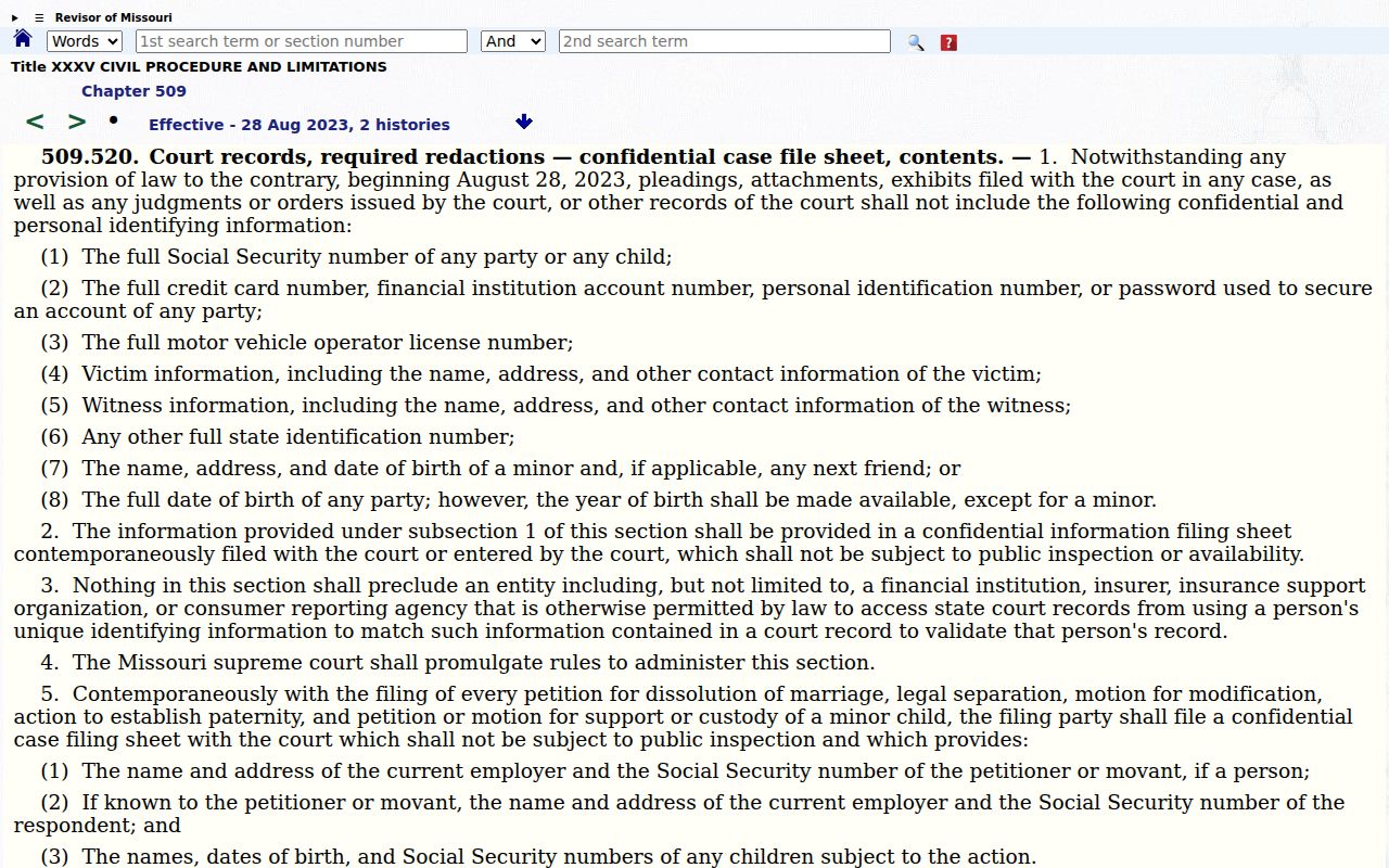 Dunklin County civil docket source on court filing redaction requirements