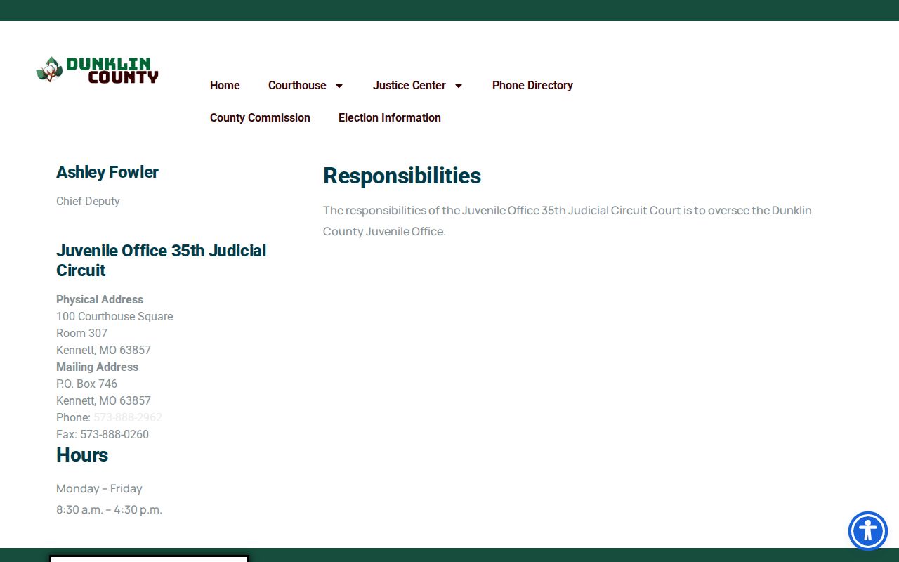 Dunklin County court records access through the separate Juvenile Office