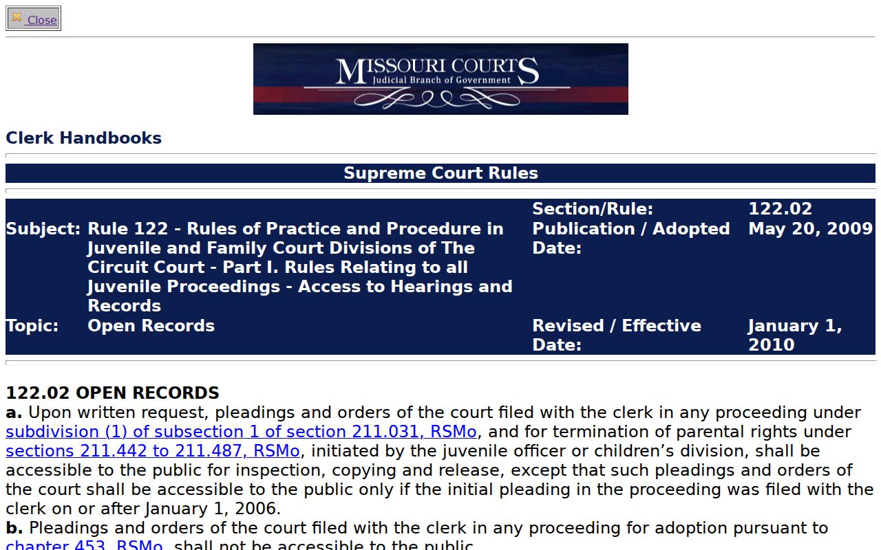 Dunklin County criminal docket source on juvenile pleading and order access