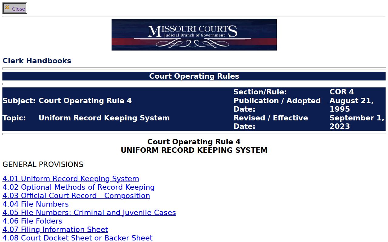 Dunklin County court docket official Rule 4 record map