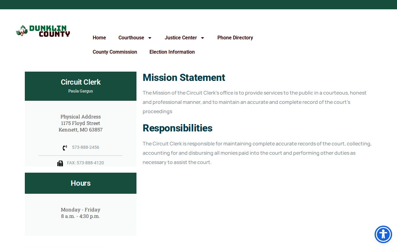 Dunklin County court docket Circuit Clerk records office