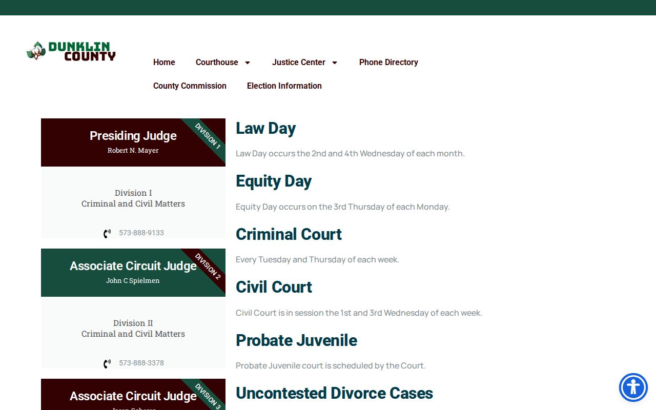 Dunklin County court docket Judicial System divisions and schedule