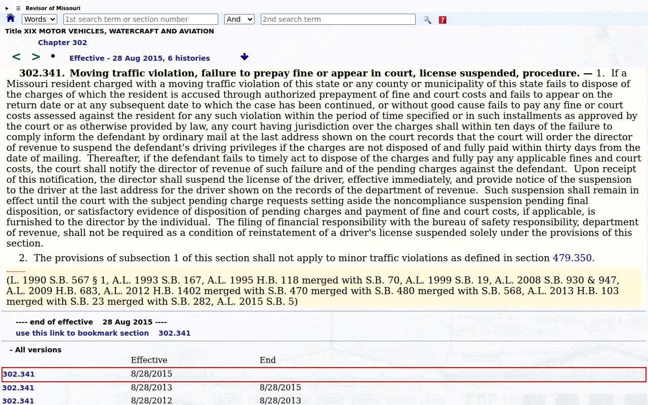 Dunklin County traffic tickets and Missouri failure-to-appear rules
