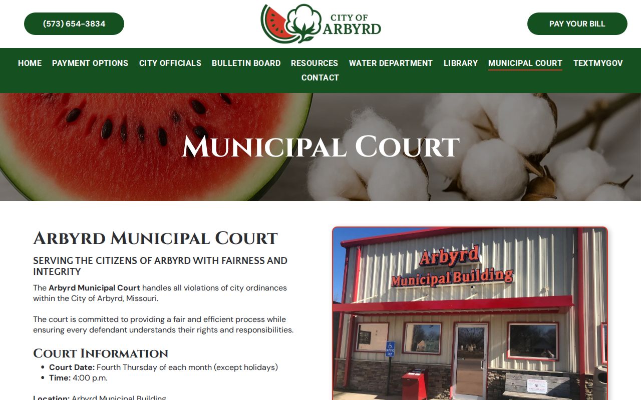 Dunklin County traffic tickets and the Arbyrd Municipal Court citation path