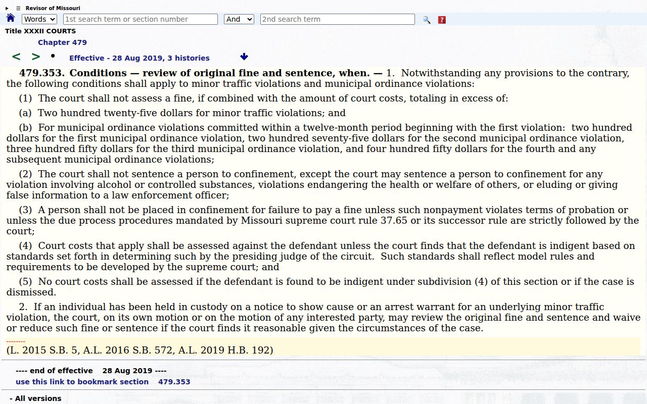 Dunklin County traffic ticket fees and Missouri municipal-fines rules